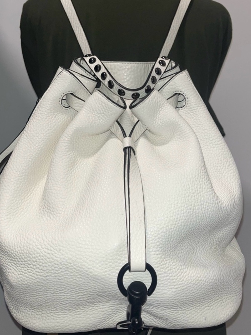 Rebecca Minkoff White Pebbled Leather Drawstring Backpack - Picture 3 of 8